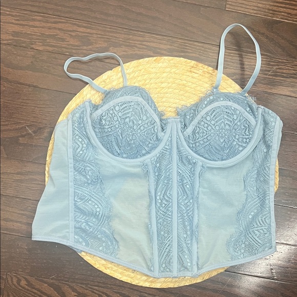 Y2k Elegant Lace Mesh Bustier Corset in Light Blue - Picture 12 of 14